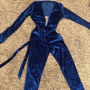 Super Cute Blue Velvet Jumpsuit
